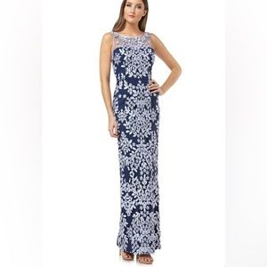 JS Collections Leaf Embroidered Gown in Navy Periwinkle - Size 8
